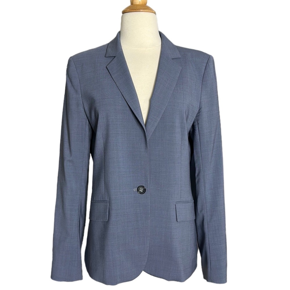 THEORY Gabrielle Blue Wool One Button Blazer, 10